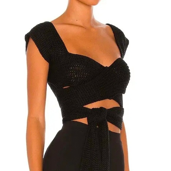 ATOIR Size 4 Revolve The Tulip Cable Knit Black Wrap Crop Top Waist Wrap Tie - Picture 3 of 8